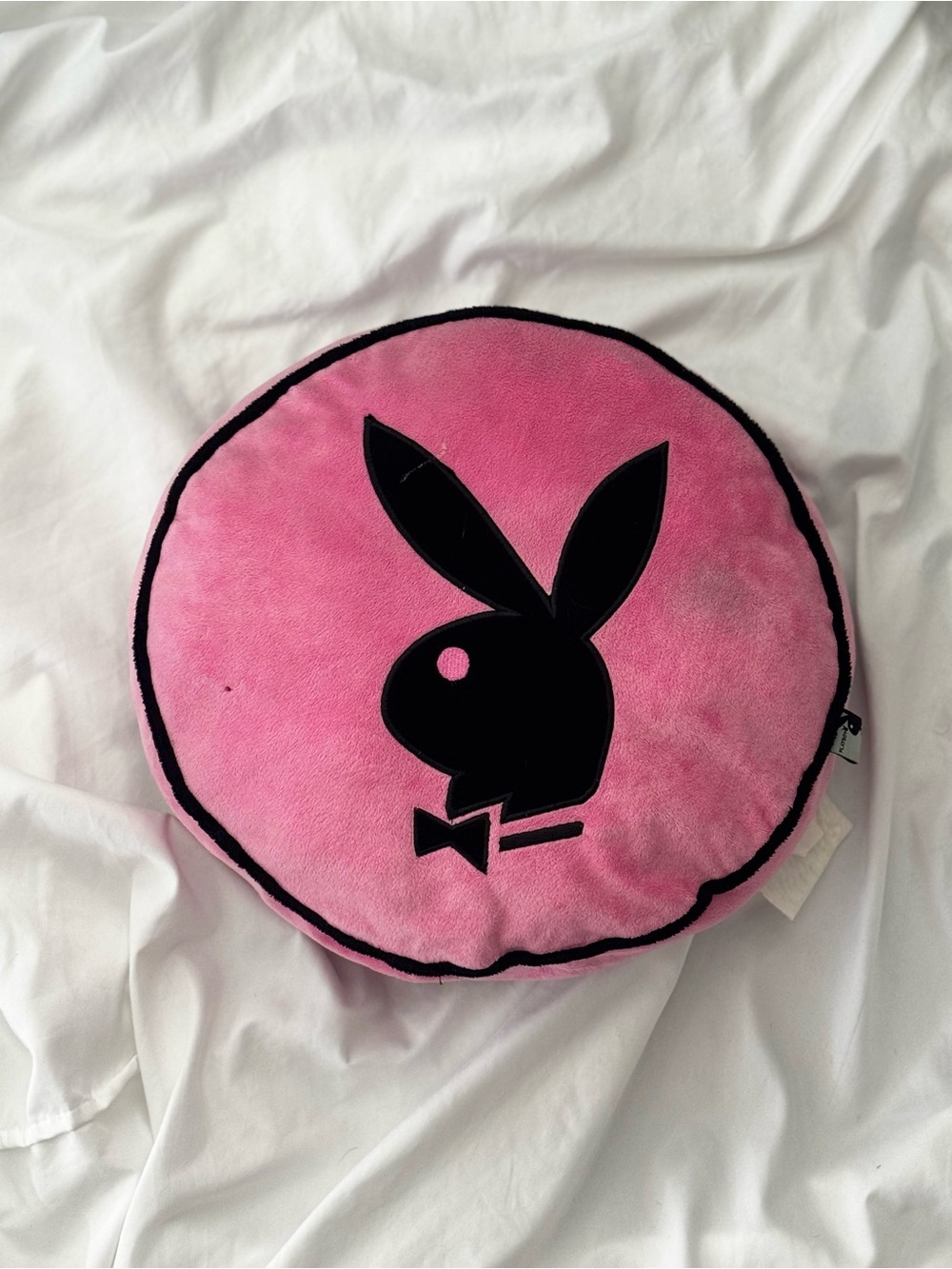 PLAYBOY Pink Round Bunny Logo Accent Pillow